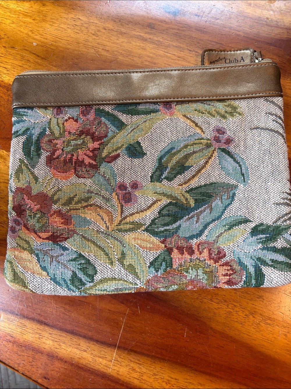 Club A Floral Tapestry Zip Pouch in Tan and Multi